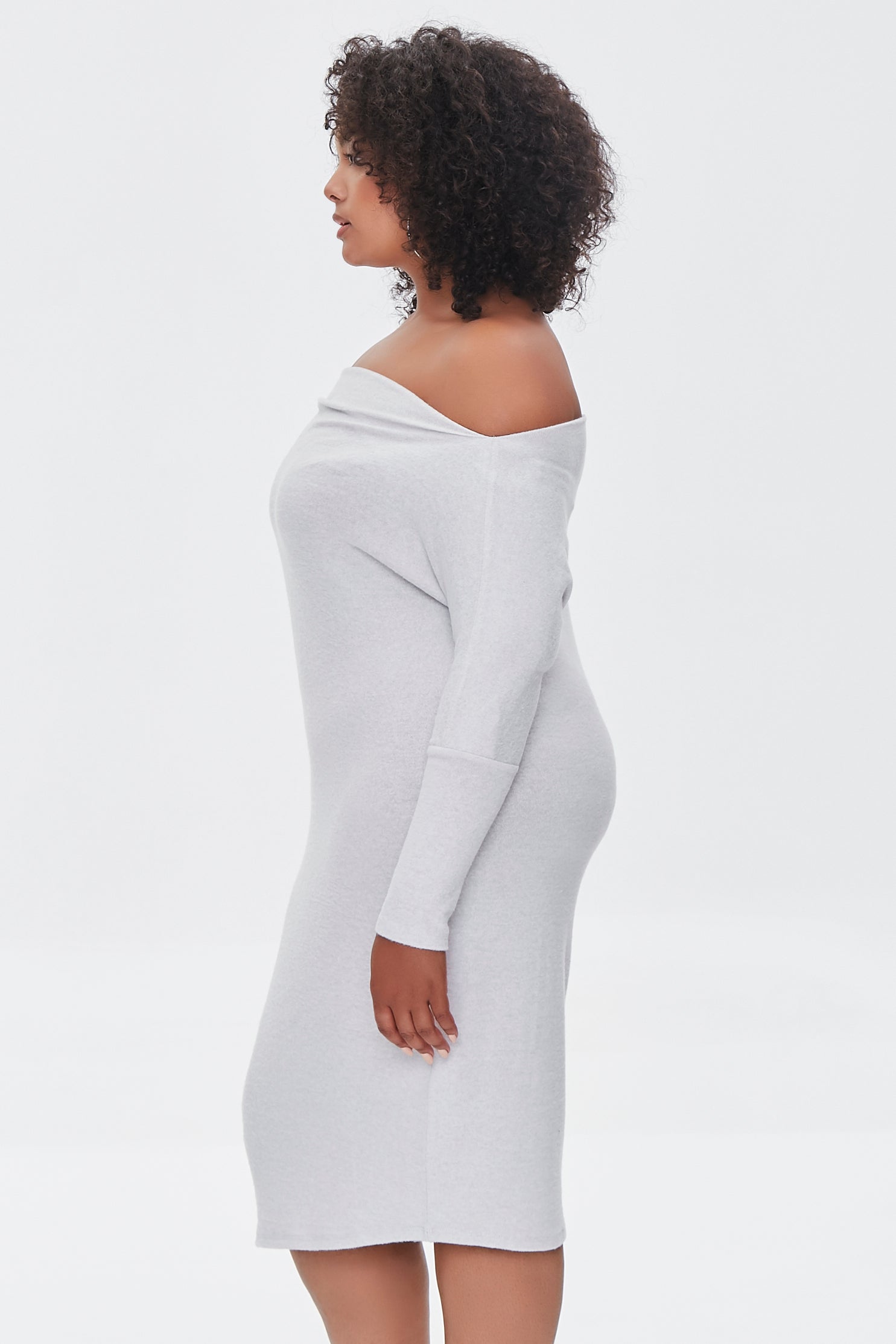 Grey Plus Size Off-the-Shoulder Dress  2