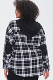 Black/White Plus Size Hooded Plaid Flannel Shirt 3