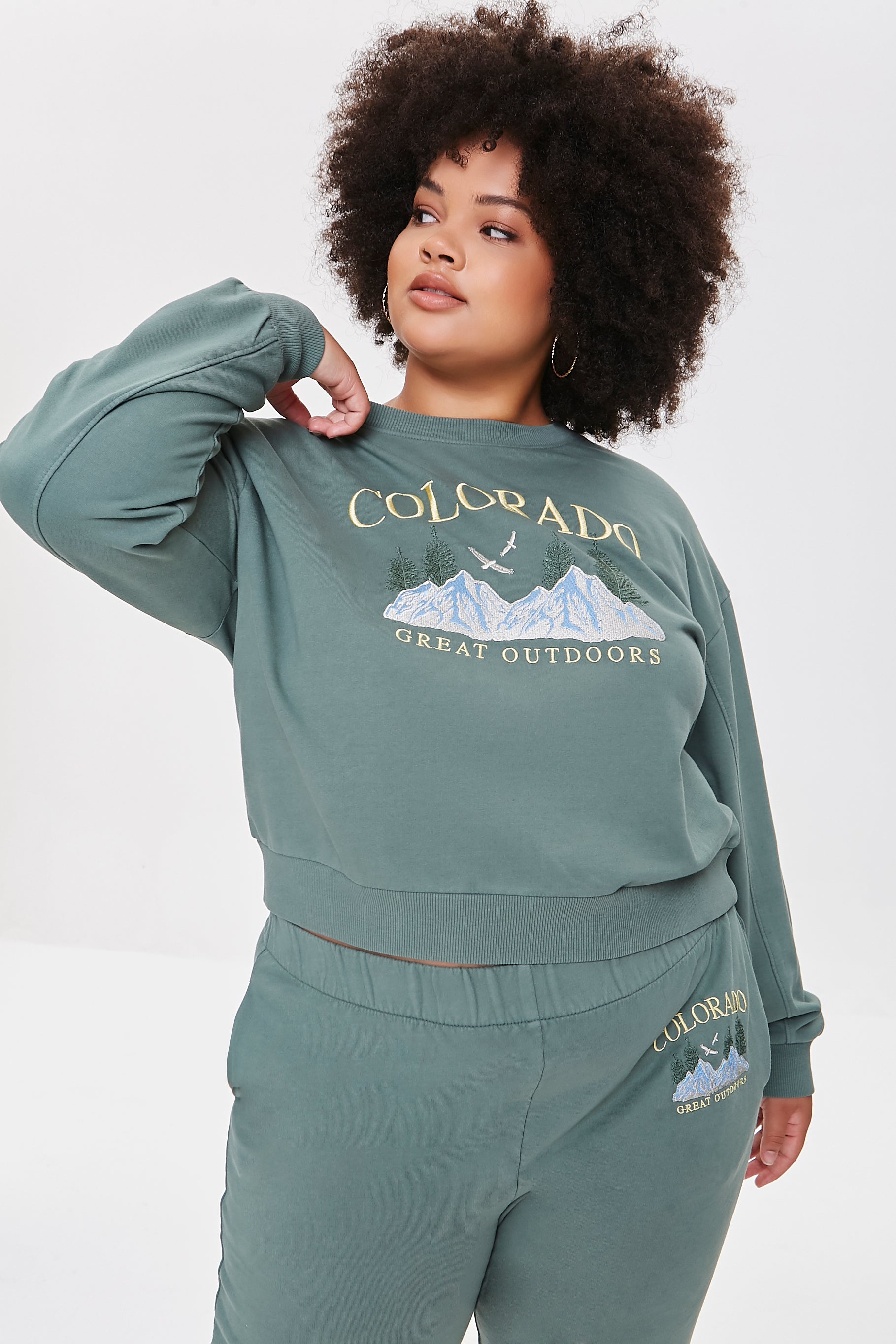Green/multi Plus Size Embroidered Colorado Pullover 1