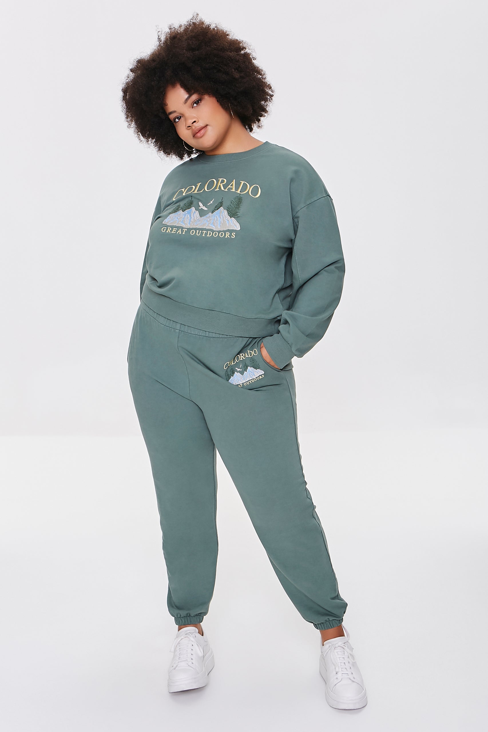 Green/multi Plus Size Embroidered Colorado Pullover
