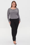 Steeple Grey Plus Size Ribbed Knit Henley Top