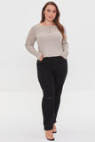 Taupe Plus Size Ribbed Knit Henley Top 