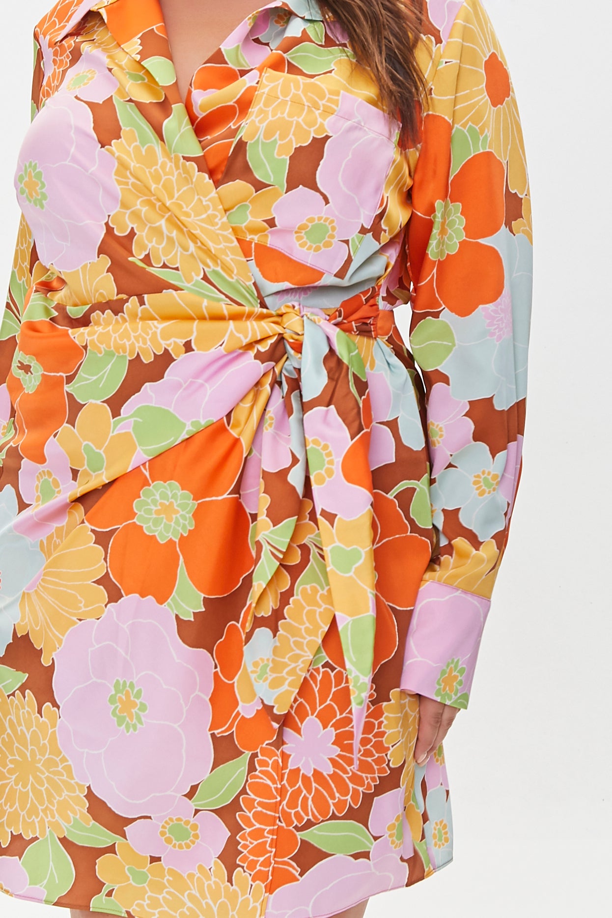 Orange/multi Plus Size Floral Print Mini Dress 2