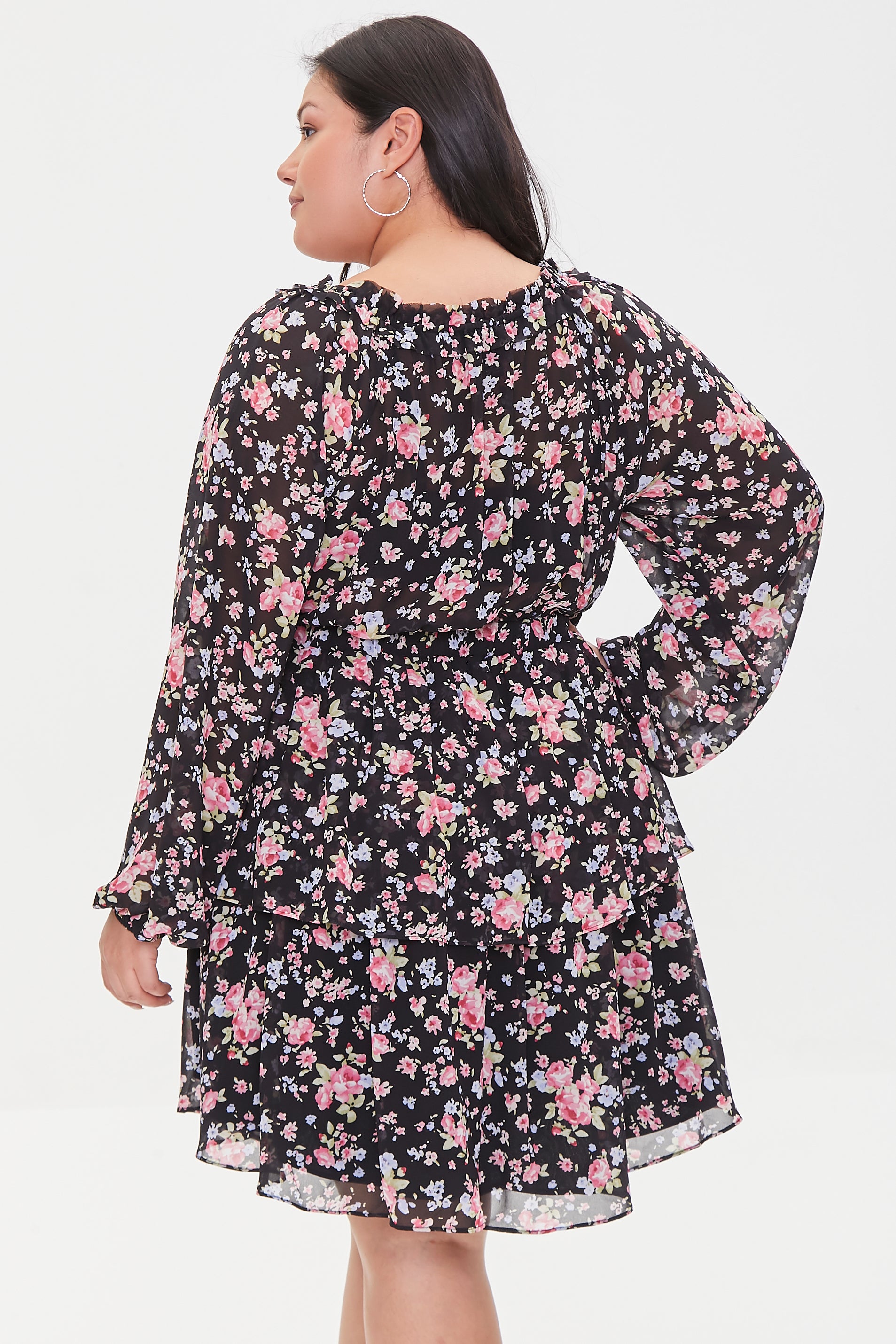Black/multi Plus Size Floral Mini Dress 4