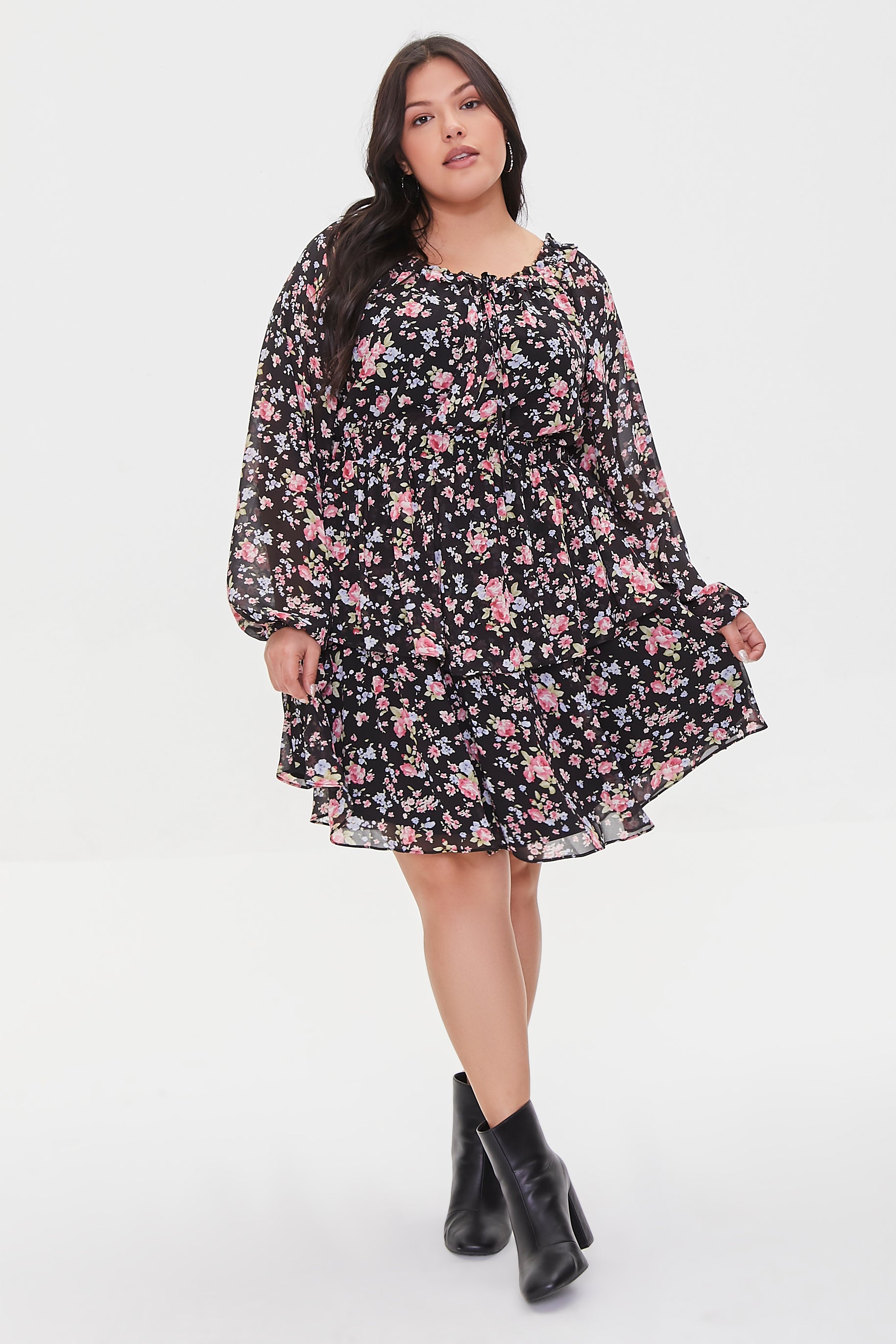 Black/multi Plus Size Floral Mini Dress