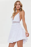 White Plunging Lace-Back Ruffled Dress 2