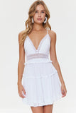 White Plunging Lace-Back Ruffled Dress 1