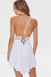 White Plunging Lace-Back Ruffled Dress 3