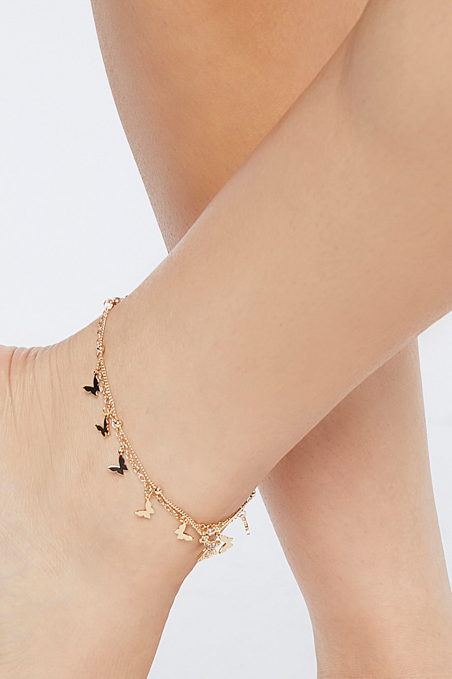 Gold Butterfly Charm Chain Anklet Set 1