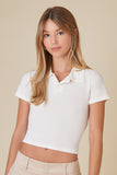 White Cropped Jersey-Knit Polo Shirt