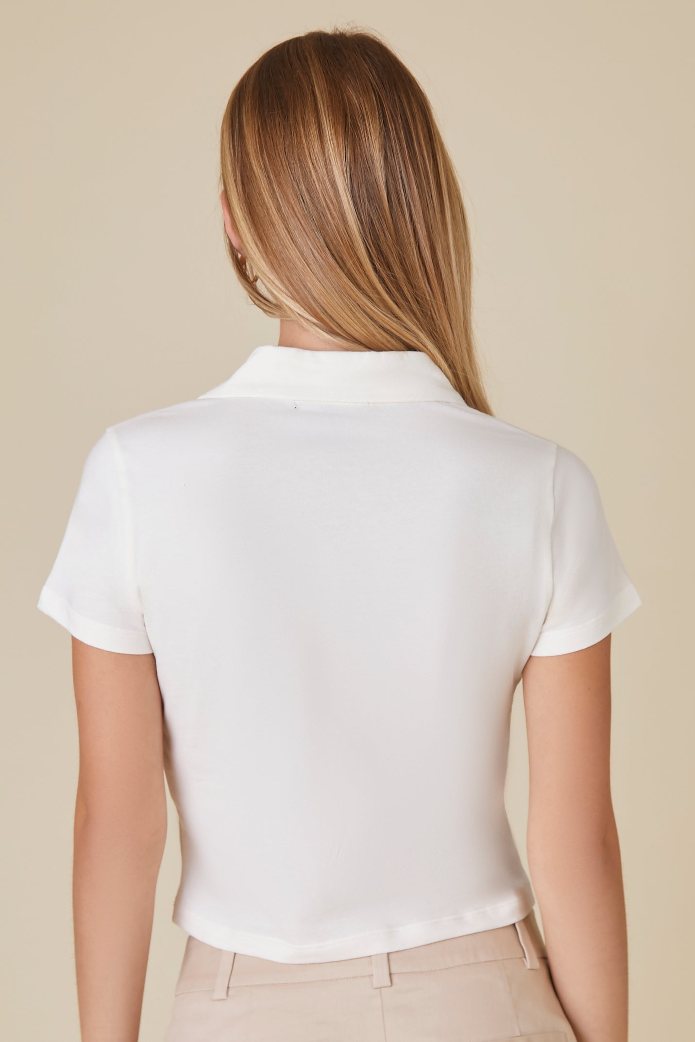 White Cropped Jersey-Knit Polo Shirt 2