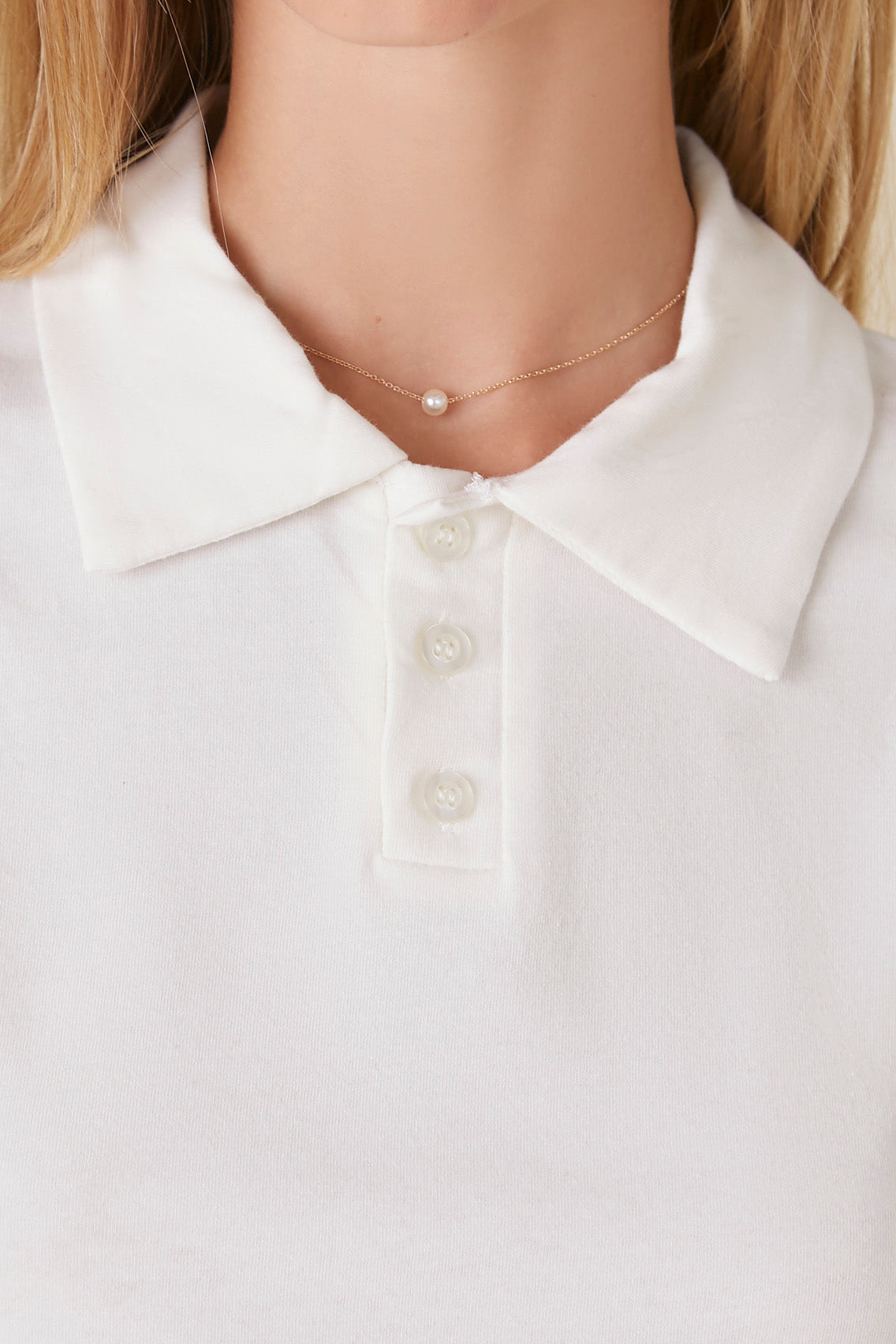 White Cropped Jersey-Knit Polo Shirt 4