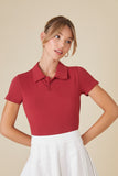 Burgundy Cropped Jersey-Knit Polo Shirt