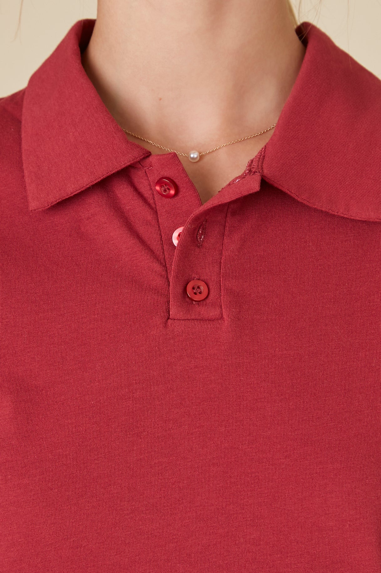 Burgundy Cropped Jersey-Knit Polo Shirt 4