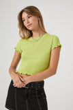 Sage Cropped Ribbed Lettuce-Edge Tee
