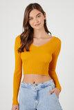 Mustard Ribbed Cropped Fitted Sweater