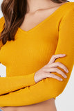 Mustard Ribbed Cropped Fitted Sweater 1
