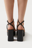 Black Faux Leather Strappy Platform Heels 2