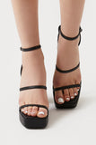 Black Faux Leather Strappy Platform Heels 3