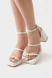 White Faux Leather Strappy Platform Heels
