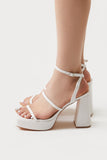 White Faux Leather Strappy Platform Heels 1