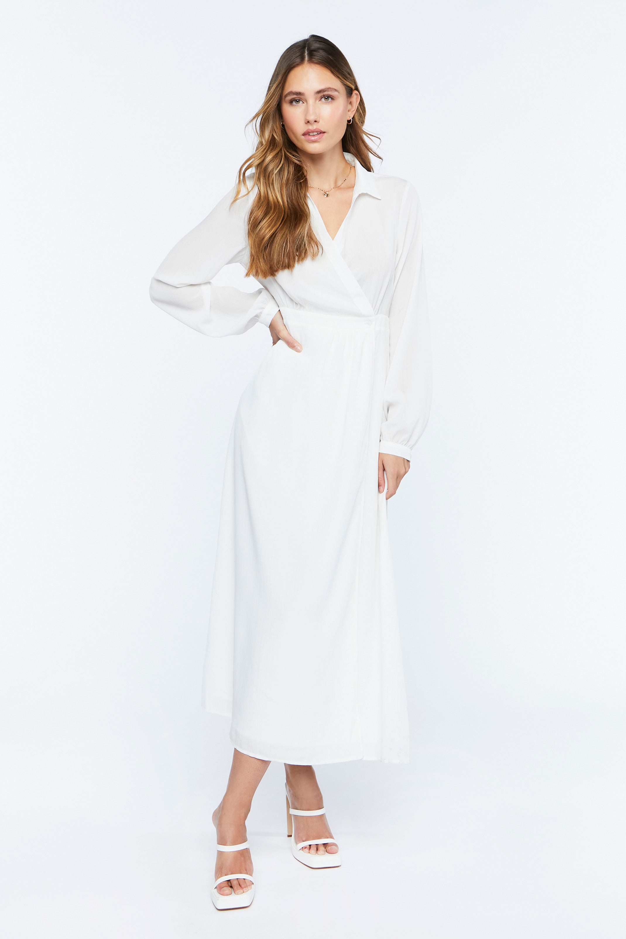 White Collared Wrap Maxi Dress