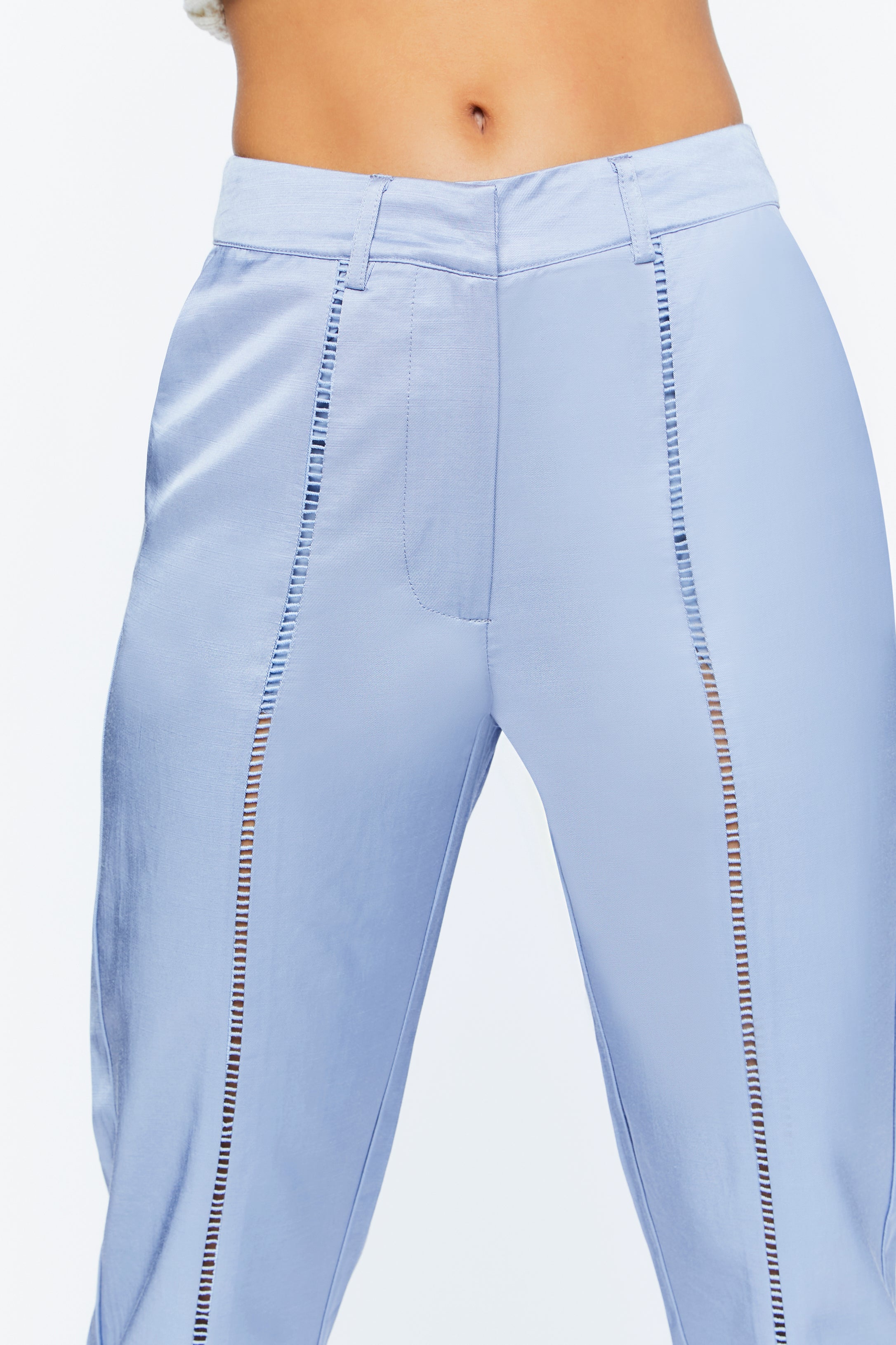 Light Blue Micro-Cutout Straight-Leg Pants 2