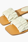 White Ruched Faux Leather Flat Sandals 4