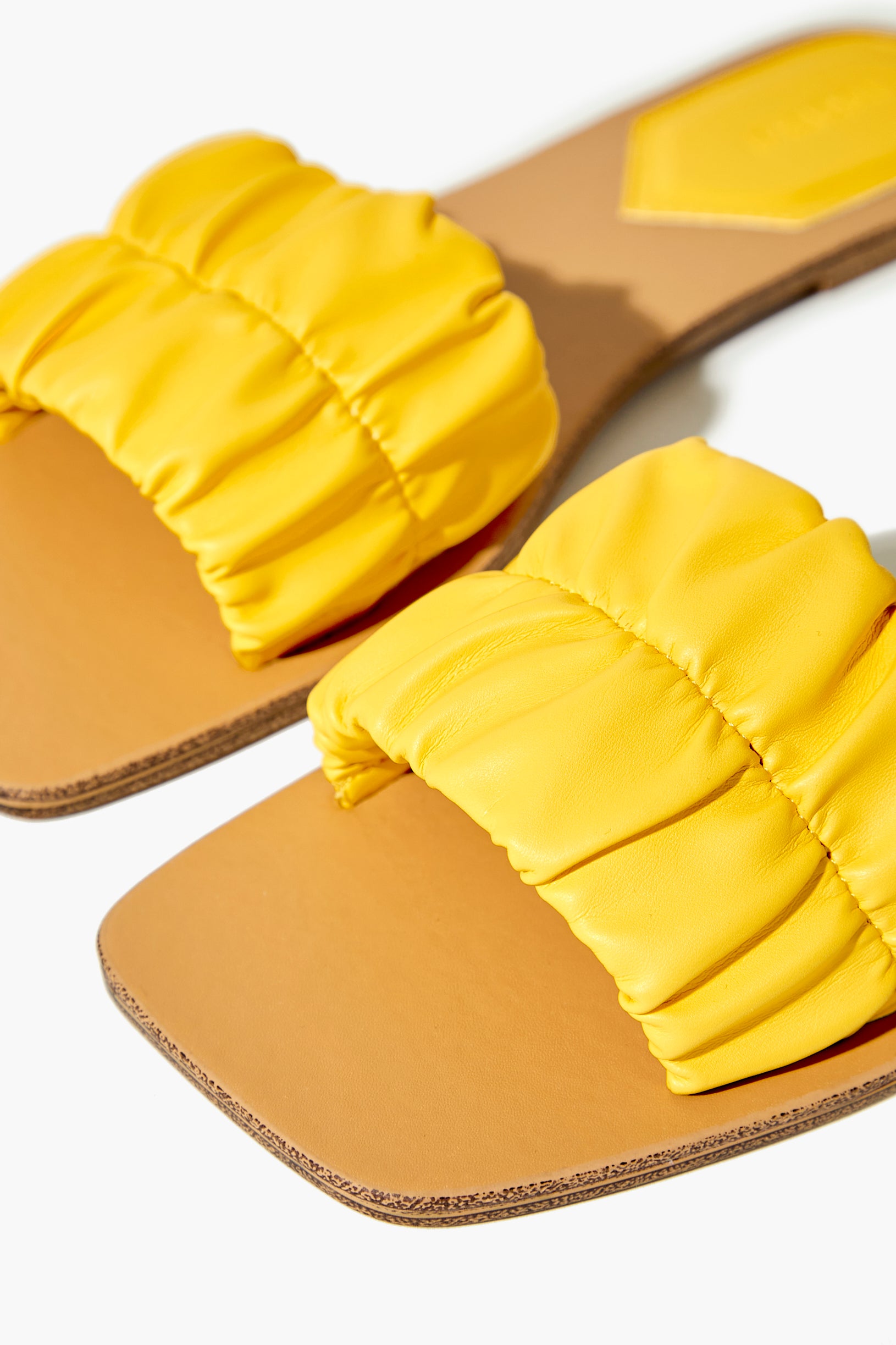 Yellow Ruched Faux Leather Flat Sandals 4