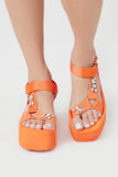 Orange Faux Gem Ankle-Strap Platform Wedges