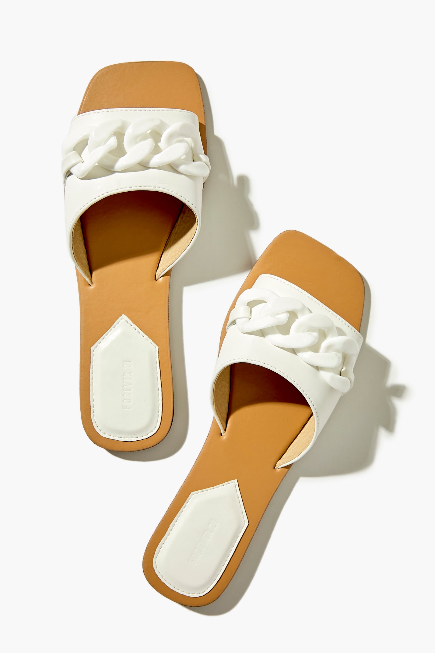 White Chain-Strap Flat Sandals