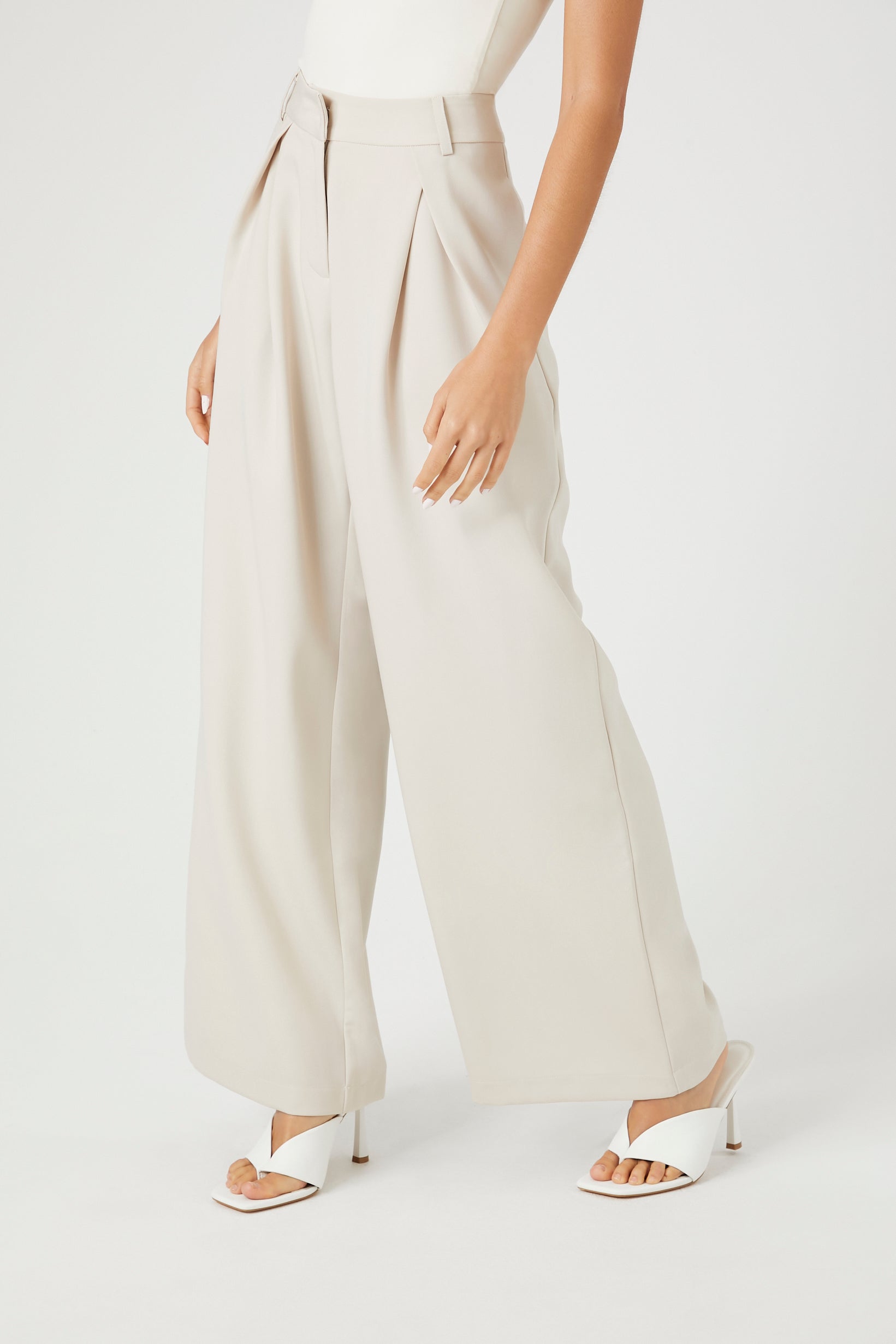 Natural Pleated Wide-Leg Trouser Pants 1