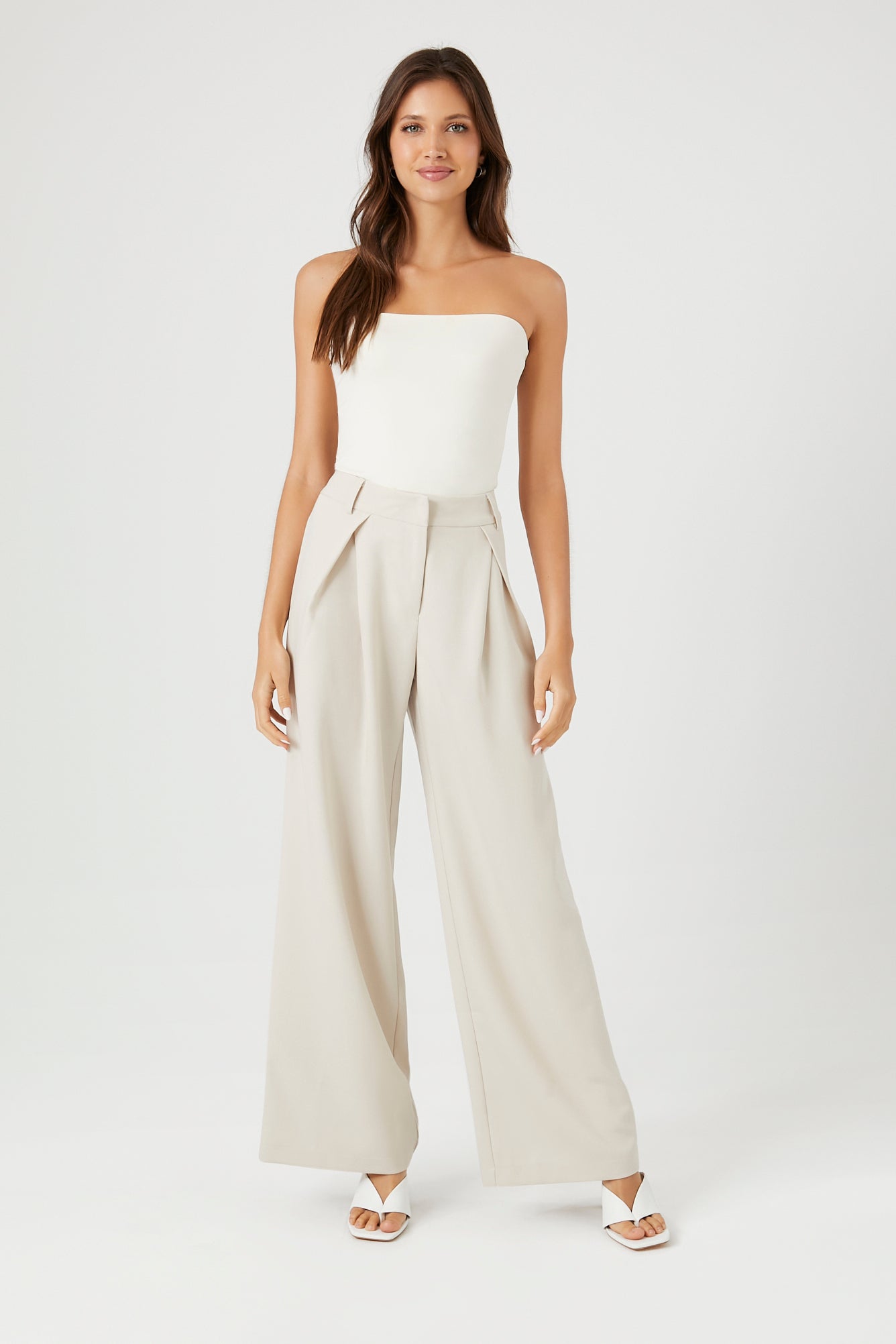 Natural Pleated Wide-Leg Trouser Pants 3