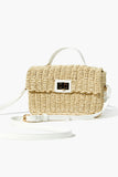 White Contrast-Trim Basketwoven Crossbody Bag