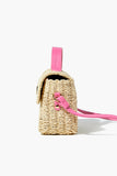 Pink Contrast-Trim Basketwoven Crossbody Bag 1