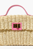 Pink Contrast-Trim Basketwoven Crossbody Bag 2
