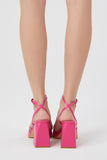 Pink Strappy Square-Toe Block Heels 2