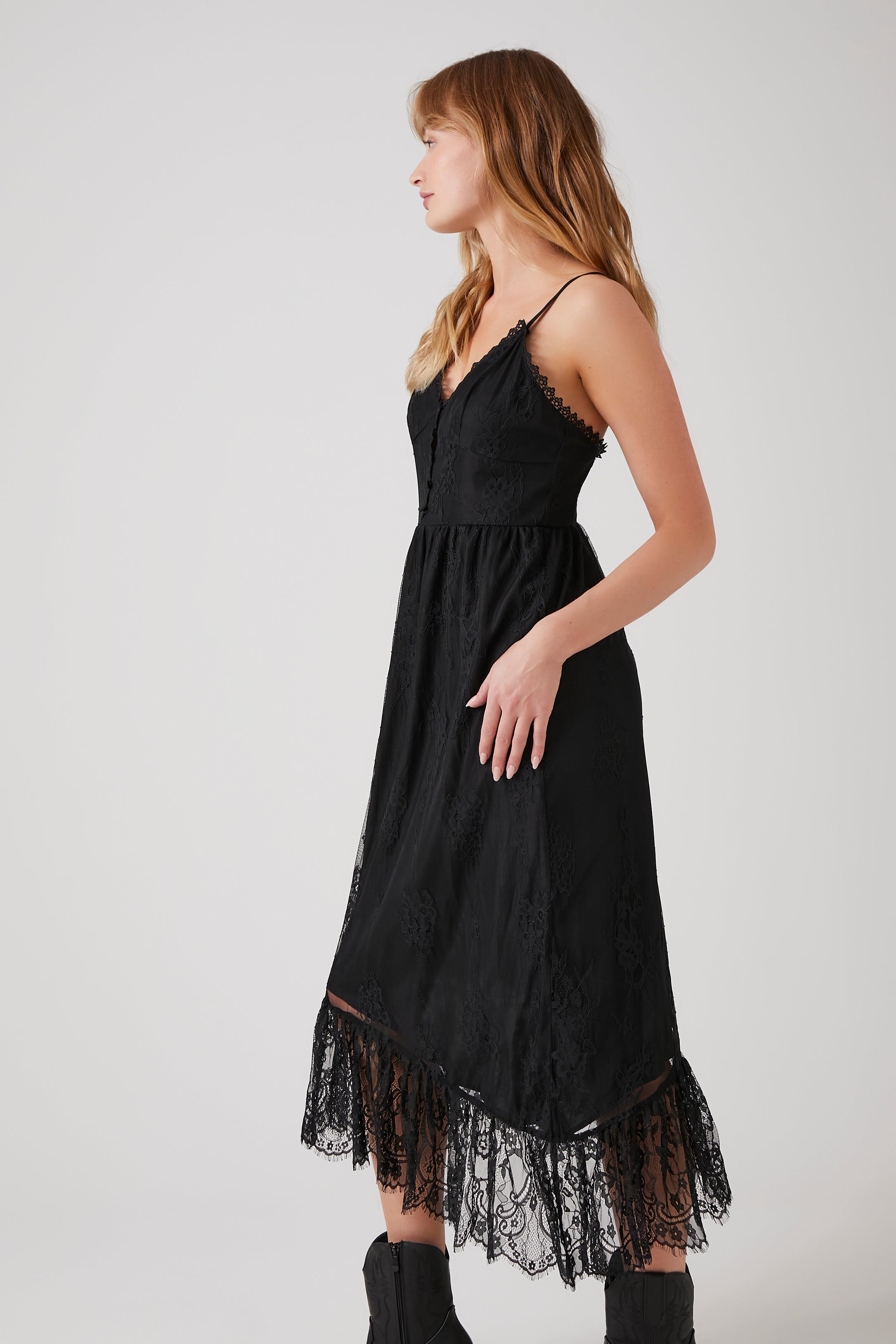 Black Asymmetrical Lace Midi Dress 2