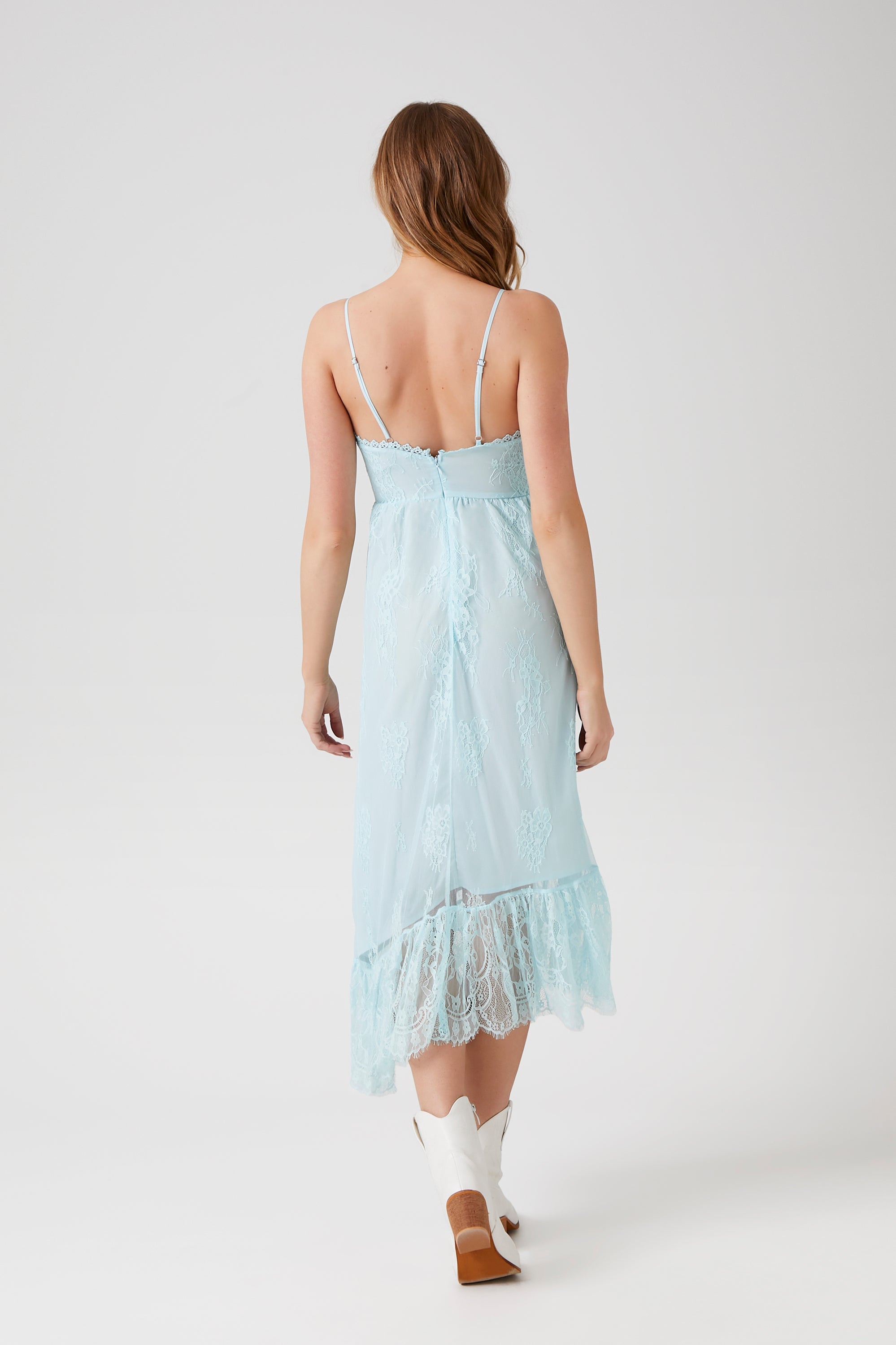 Light Blue Asymmetrical Lace Midi Dress  3
