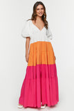 Orange/multi Colorblock Tiered Maxi Dress 2