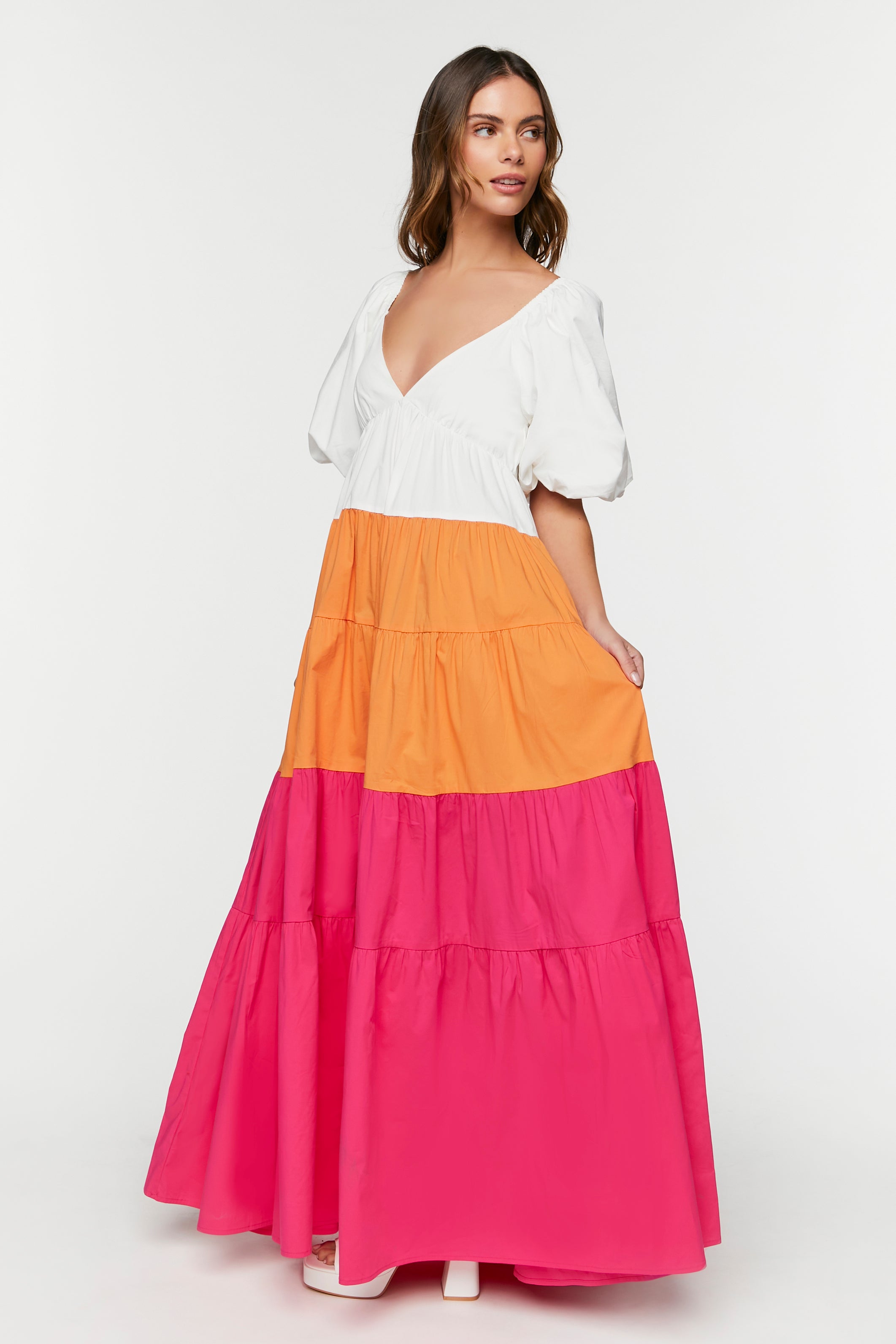 Orange/multi Colorblock Tiered Maxi Dress 1