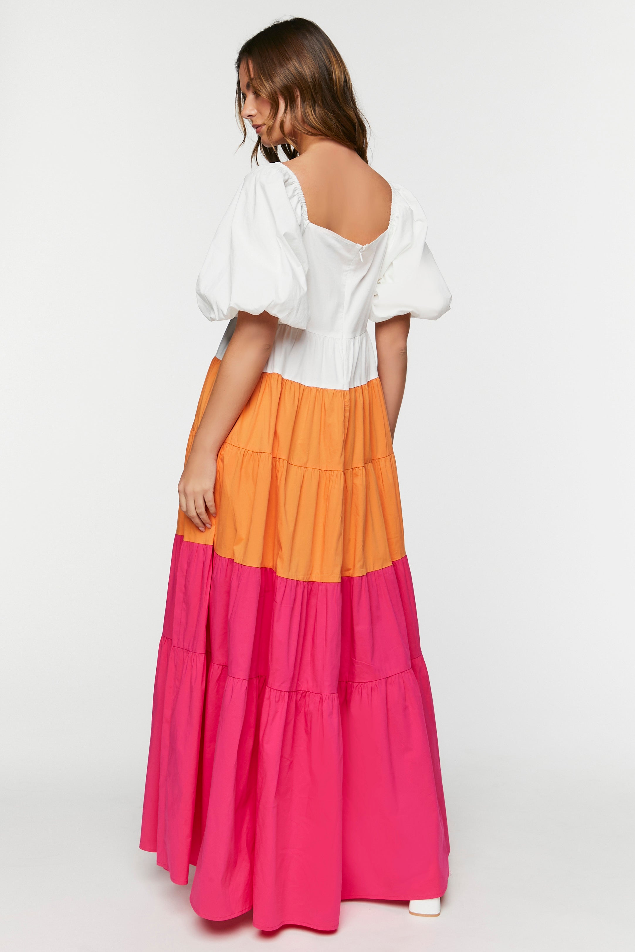 Orange/multi Colorblock Tiered Maxi Dress 4