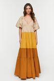 Brown/multi Colorblock Tiered Maxi Dress 4