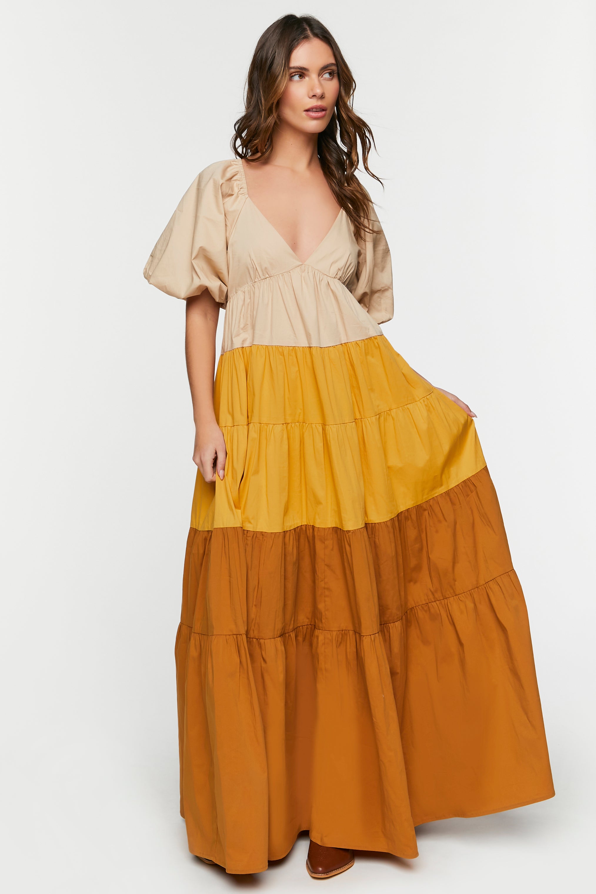 Brown/multi Colorblock Tiered Maxi Dress 2