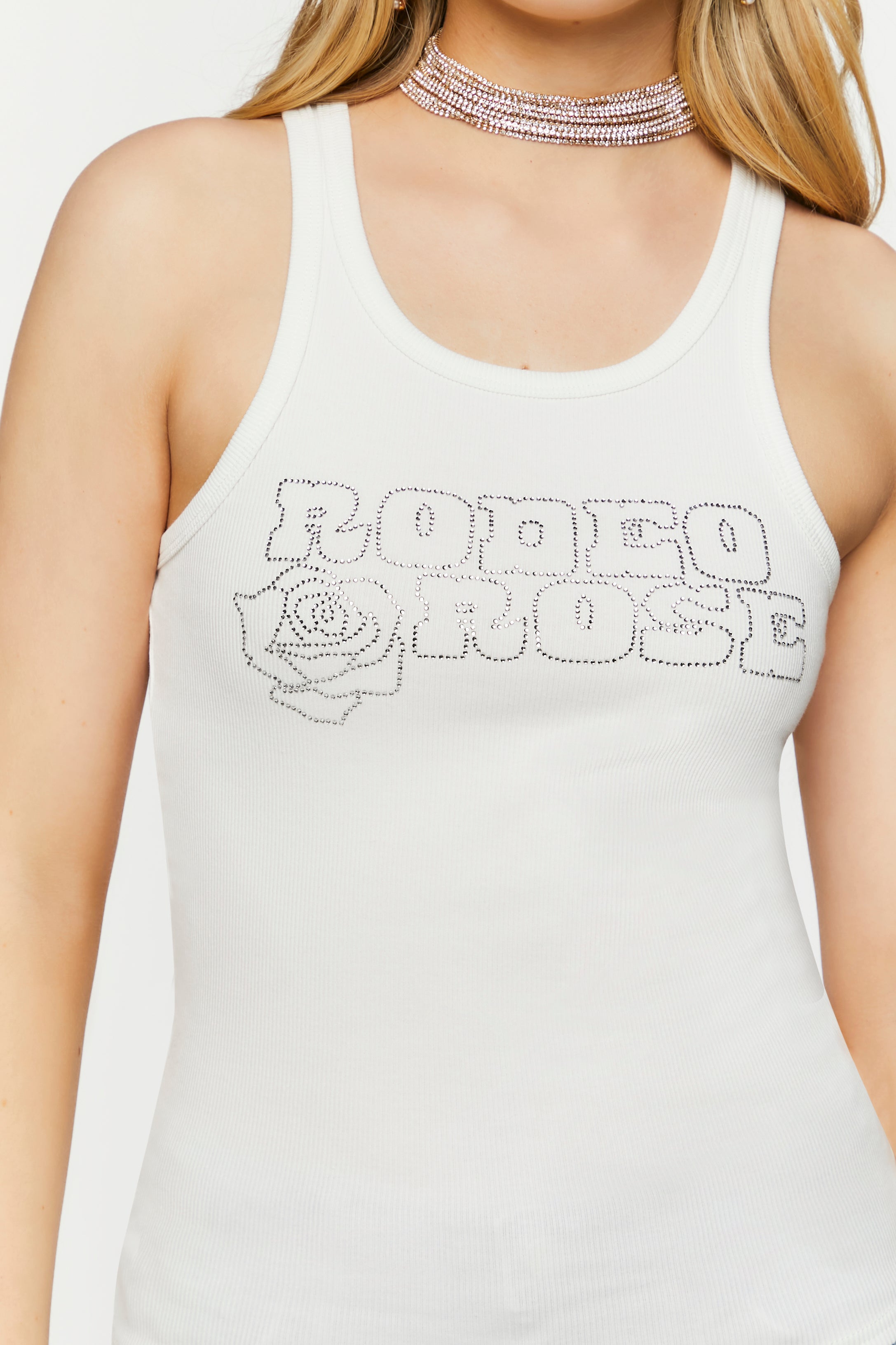 White/Silver Rhinestone Rodeo Rose Tank Top 1