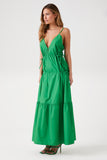 Green Plunging Poplin Maxi Dress 3