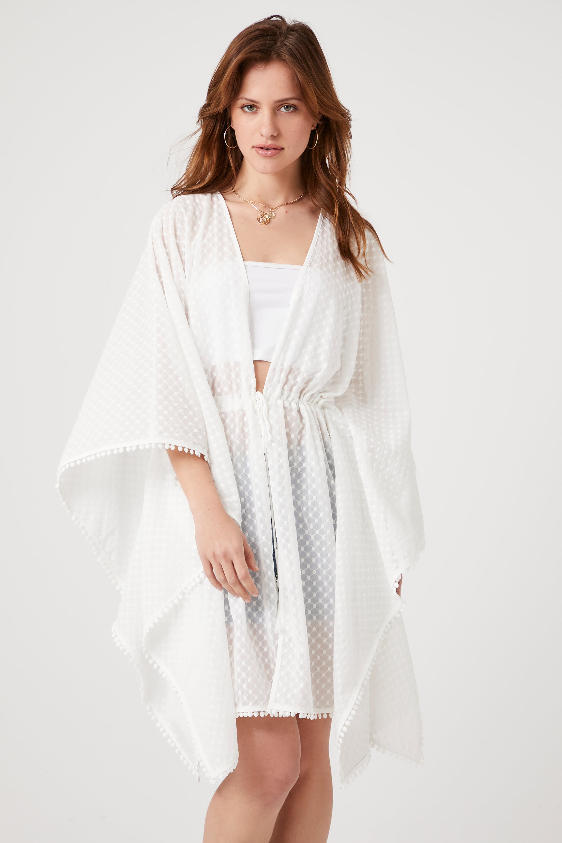 White Dotted Chiffon Kimono 1