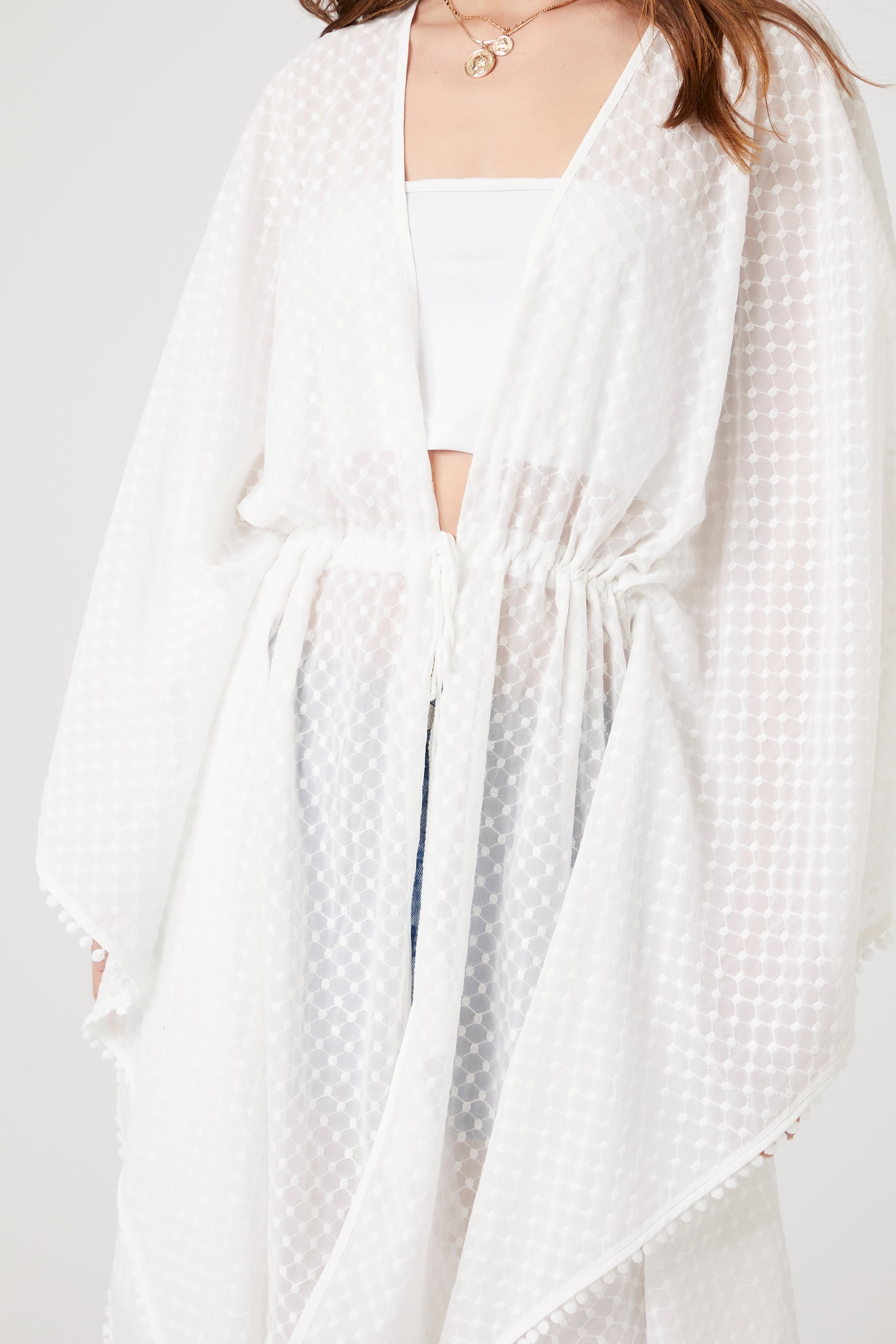 White Dotted Chiffon Kimono 2