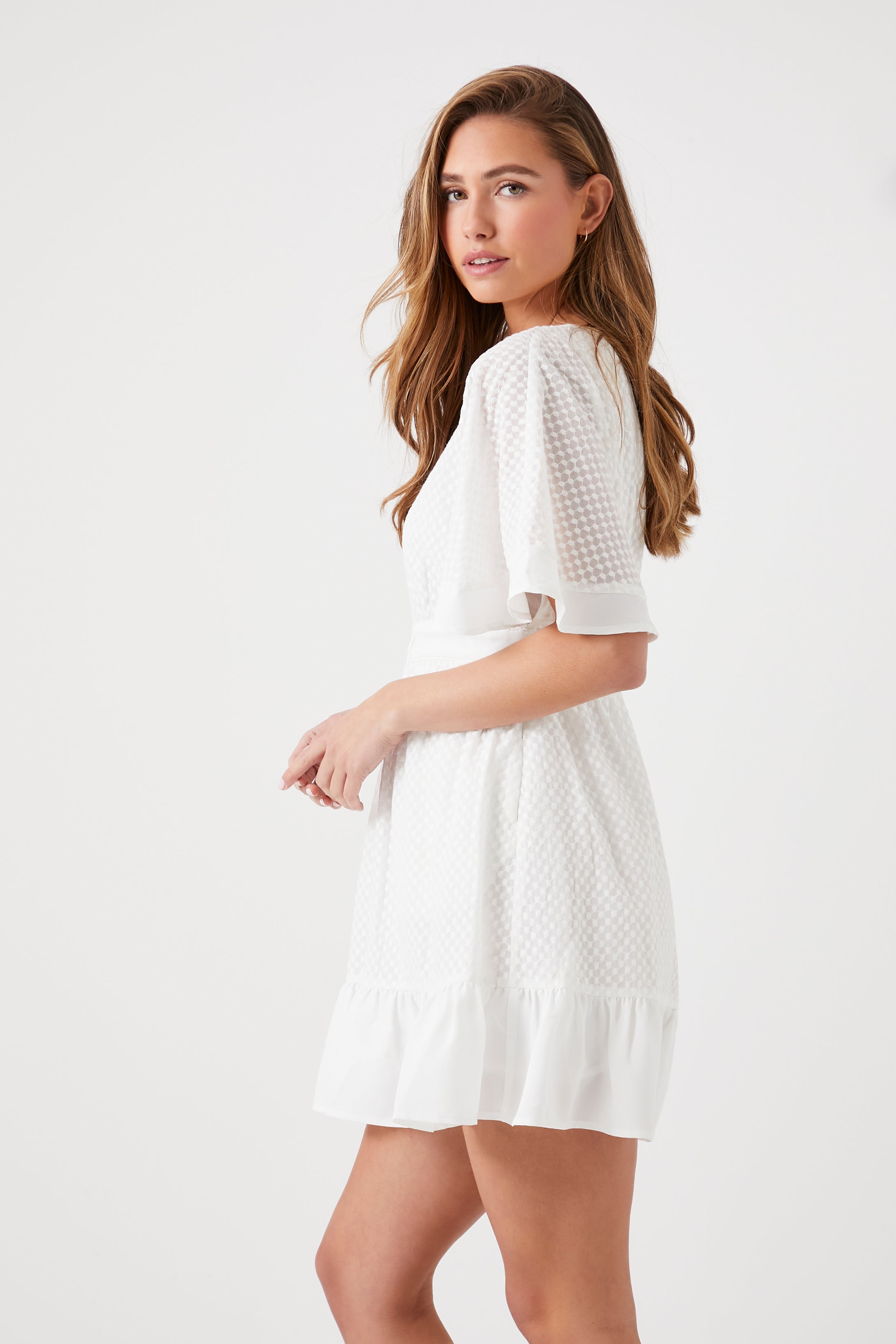 White Butterfly-Sleeve Mini Dress 3