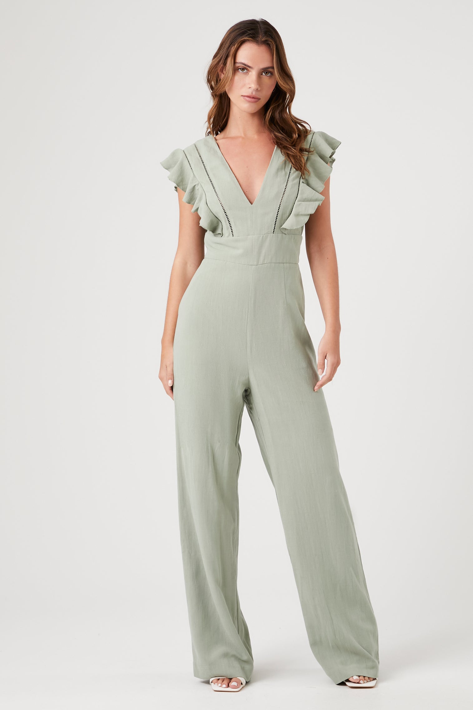 Sage Butterfly-Sleeve Jumpsuit